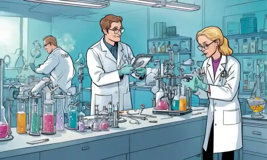 Científicos que trabajan con microorganismos en un laboratorio para desarrollar soluciones médicas innovadoras.