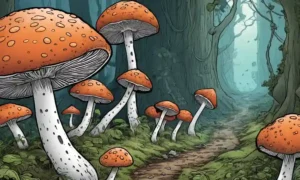 Una red de mycelium de hongos que descompone materia orgánica.