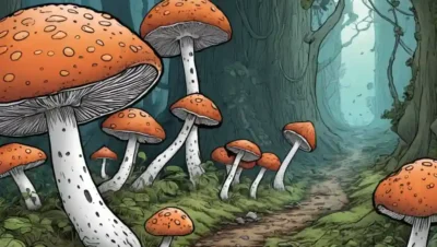 Una red de mycelium de hongos que descompone materia orgánica.