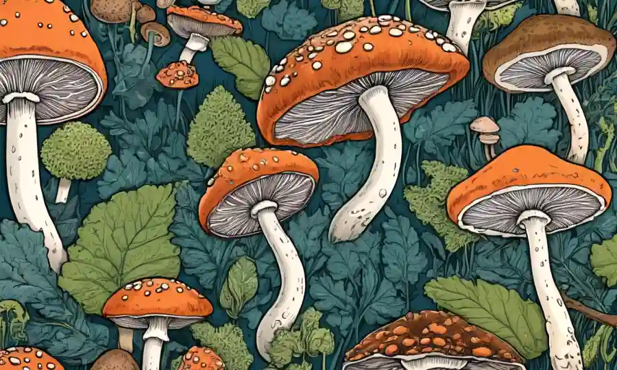 Las ilustraciones de hongos comunes coexisten con gráficos de flora intestinal.
