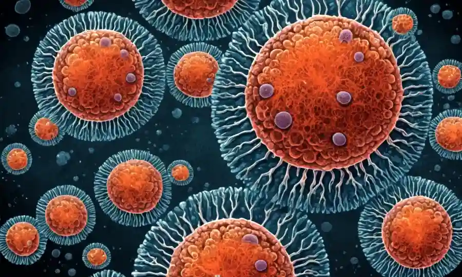 División microscópica de hongos e ilustraciones de crecimiento.