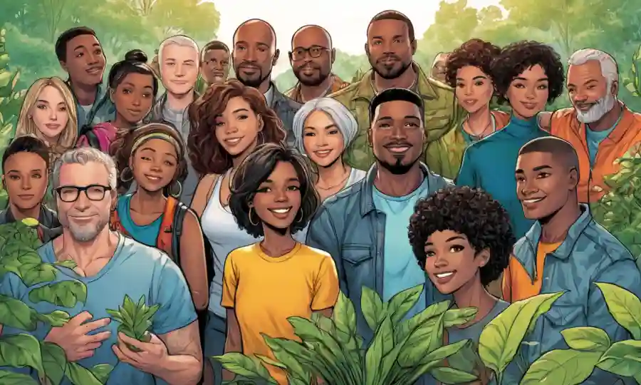 Un grupo de personas diversas de diferentes orígenes formando un vínculo
