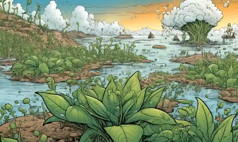 Imagen que ilustra los efectos del cambio climático en pequeños organismos que viven dentro de los tejidos vegetales.
