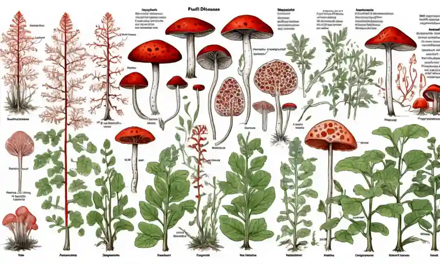 Un diagrama que ilustra varias enfermedades fúngicas que afectan a las plantas