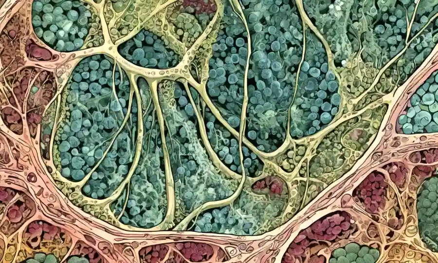 Imagen microscópica de hongos endofitos dentro de los tejidos de las plantas.