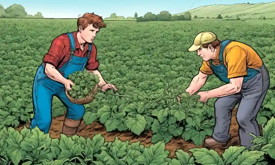 Los cultivadores inspeccionan cultivos con galls o crecimientos anormales, destacando posibles inconvenientes.