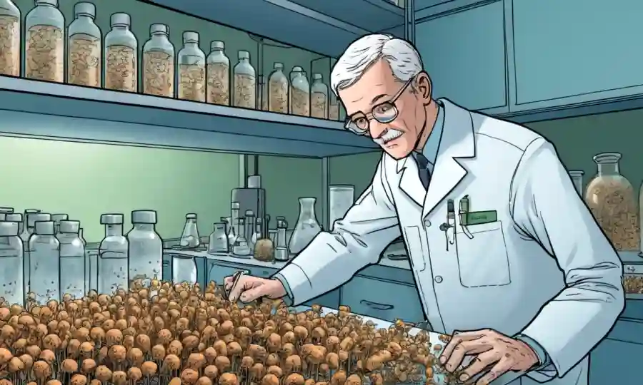 Micólogo estudiando esclerotinia hongos en un laboratorio.