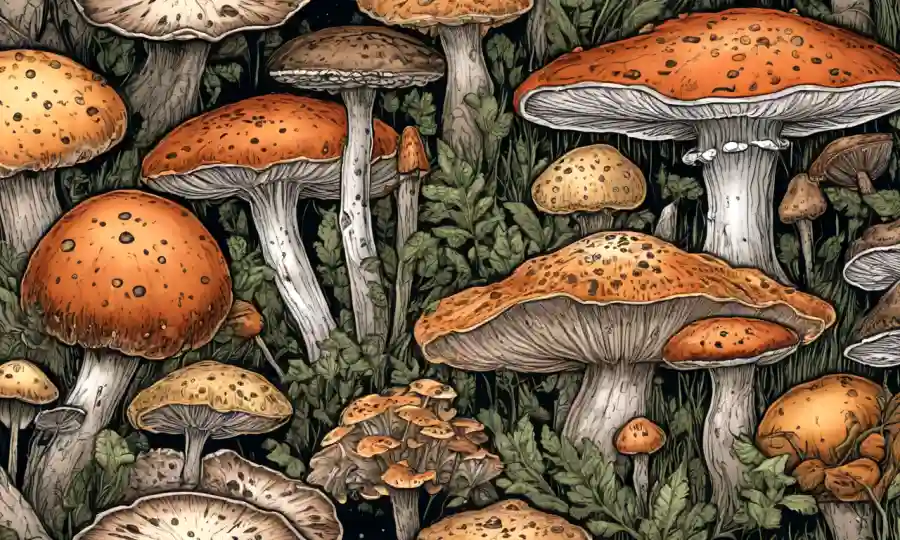 Imágenes de cerca de varias especies de hongos con esclerocia resistente visible.