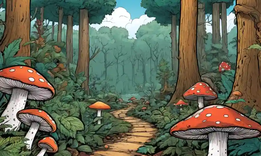 Bosques con diversos organismos incluyendo hongos y árboles.