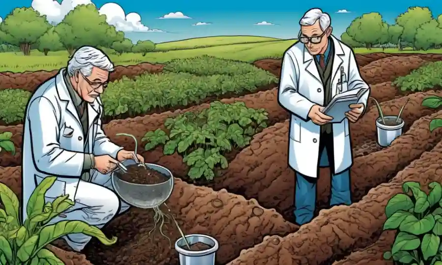 Científicos que estudian microorganismos en suelo, destacando su importancia en ecosistemas y agricultura.