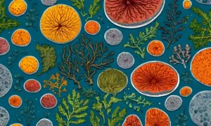 Conviven imágenes de microscopios o de platillos con hongos y vegetación.