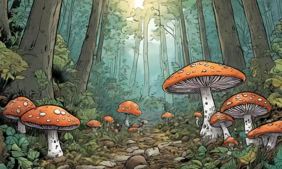 Microorganismos parecidos a los hongos en un ecosistema forestal con estrategias de conservación mostradas.