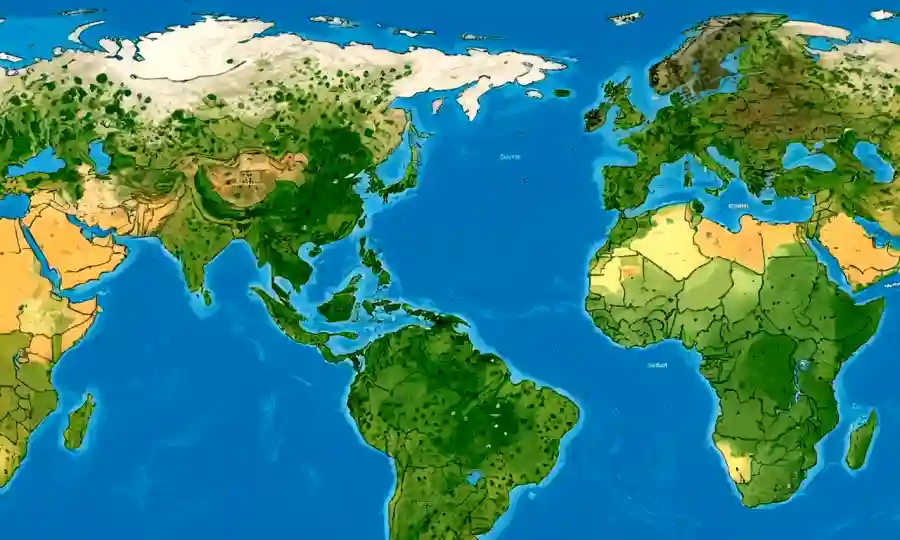 Un mapa que muestra distribución de hongos a nivel mundial, superpuesto con patrones de actividad humana y datos ambientales.