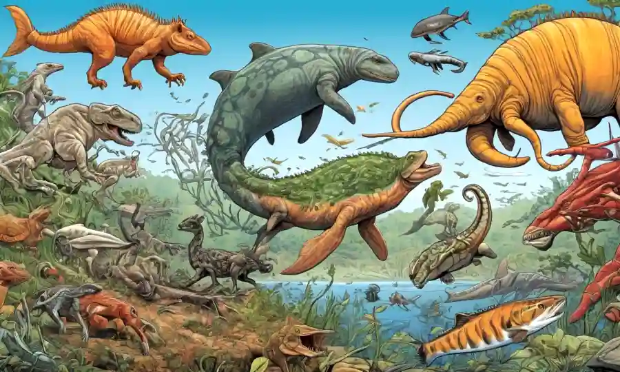 Una línea de tiempo de especies interconectadas que muestran la evolución de las relaciones simbióticas con el tiempo.
