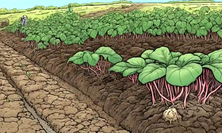 Suelos y plantas con conexiones fúngicas, destacando historias de éxito agrícola.