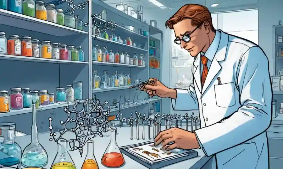 Científico estudiando cálices de ADN en un laboratorio.