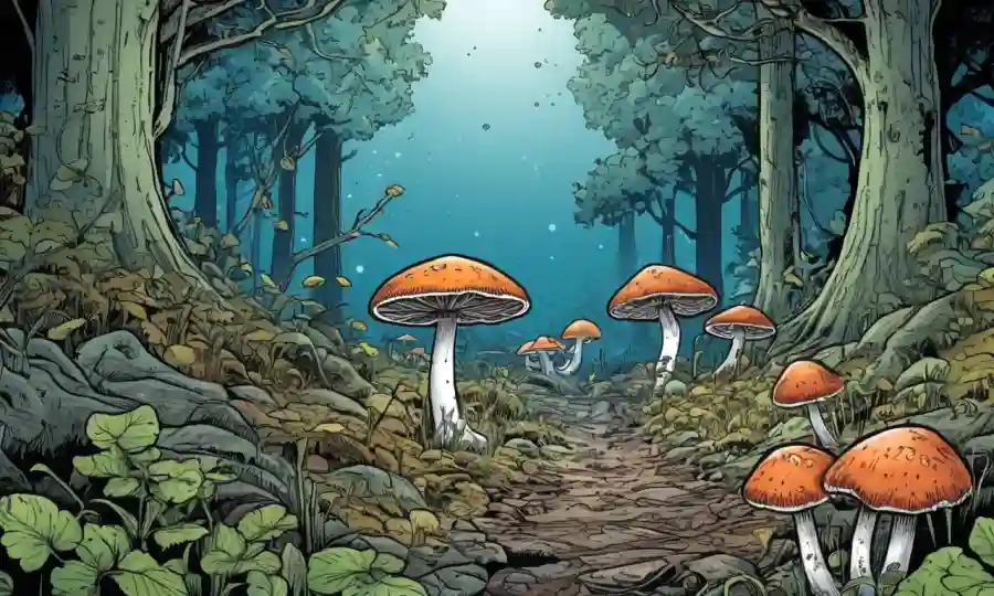 Crecimiento de hongos en diversas condiciones ambientales con elementos nutricionales destacados.