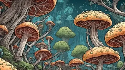 Imagen del microscopio mostrando dinámicas de crecimiento fúngica.