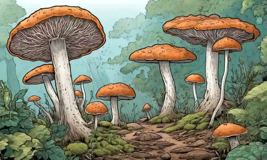 Las ilustraciones científicas del crecimiento de hongos mycelium afectados por factores de sustrato.