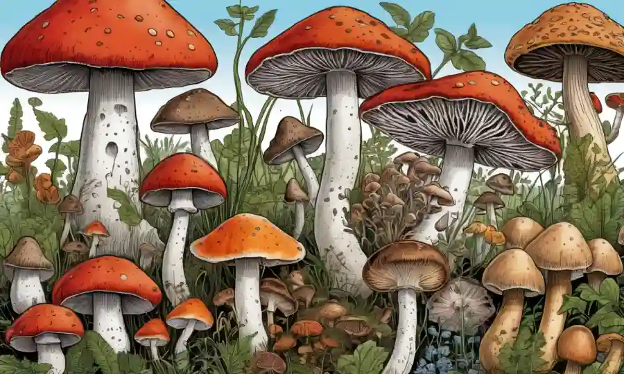 Diversos tipos de hongos creciendo juntos