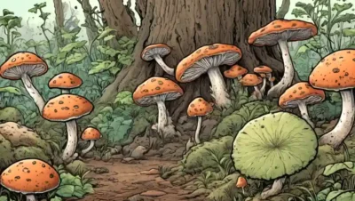 Cerca de varias especies fúngicas que crecen en la desintegración de la materia orgánica