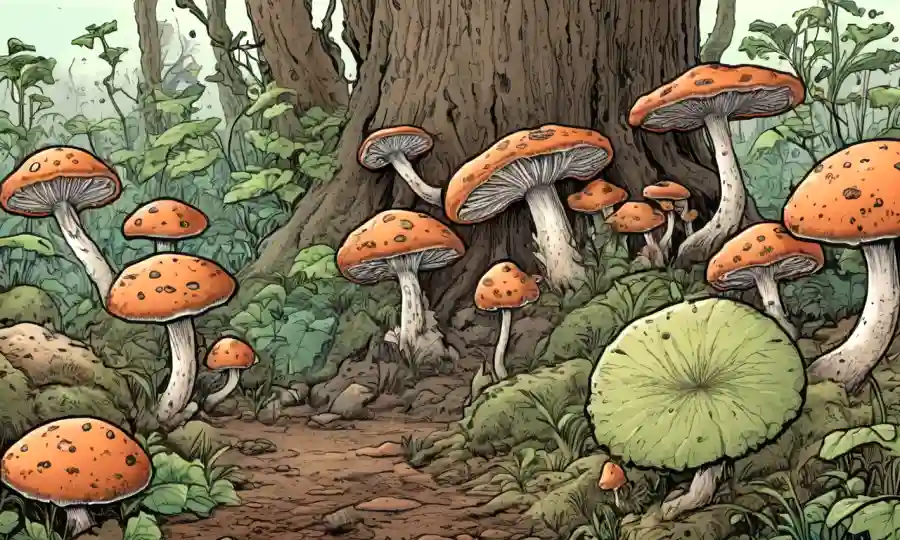 Cerca de varias especies fúngicas que crecen en la desintegración de la materia orgánica