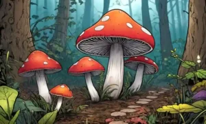 Setas de colores creciendo en el suelo forestal