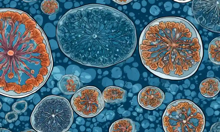 Las células de hongos microscópicos se multiplican y se dividen dentro de un plato petri.