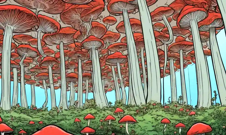 Setas creciendo en un ambiente de fermentación controlado.