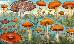 Imágenes microscópicas de hongos y diagramas que ilustran procesos de fermentación.