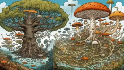 Diagramas de árboles evolucionarios que comparan hongos con otros reinos de la vida.