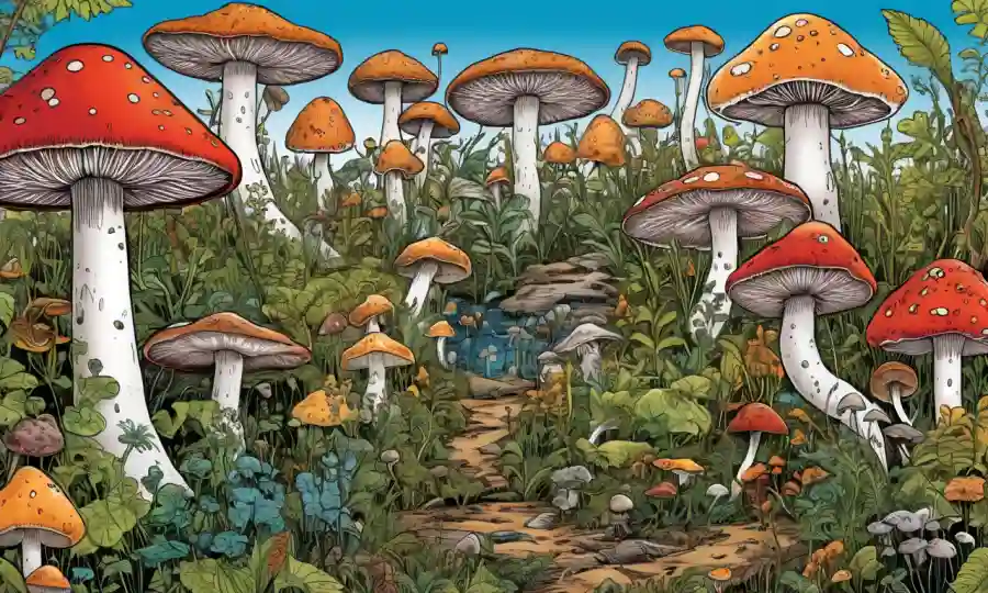 Un montaje de diversos hongos que prosperan en diversos ecosistemas, destacando su significado ecológico.