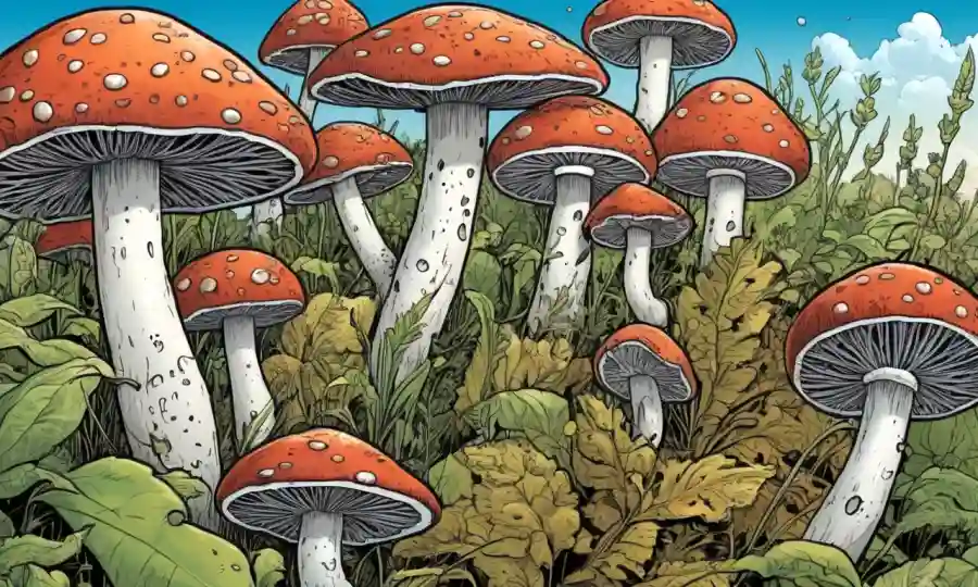 Las ilustraciones de hongos microscópicos entre escenarios ecológicos y agrícolas diversos.