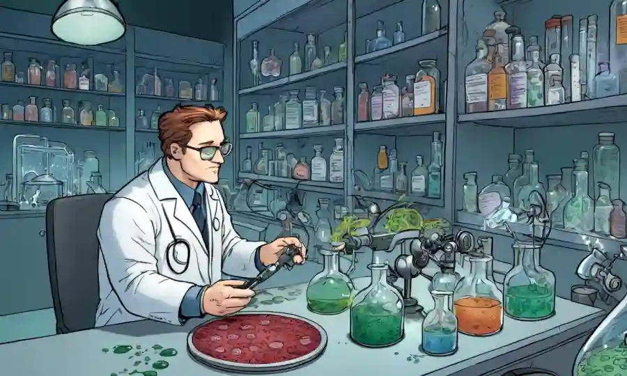 Científico estudiando caminos metabólicos fungosos en un laboratorio.