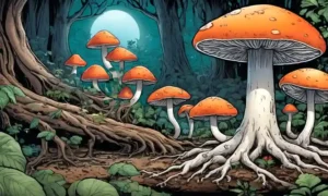 Crecimiento de hongos entre raíces de diversas especies vegetales