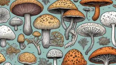 Estructuras y diagramas de hongos microscópicos que ilustran conceptos de diversificación de especies.