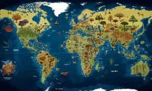 Un árbol filogenético se superpone en un mapa mundial