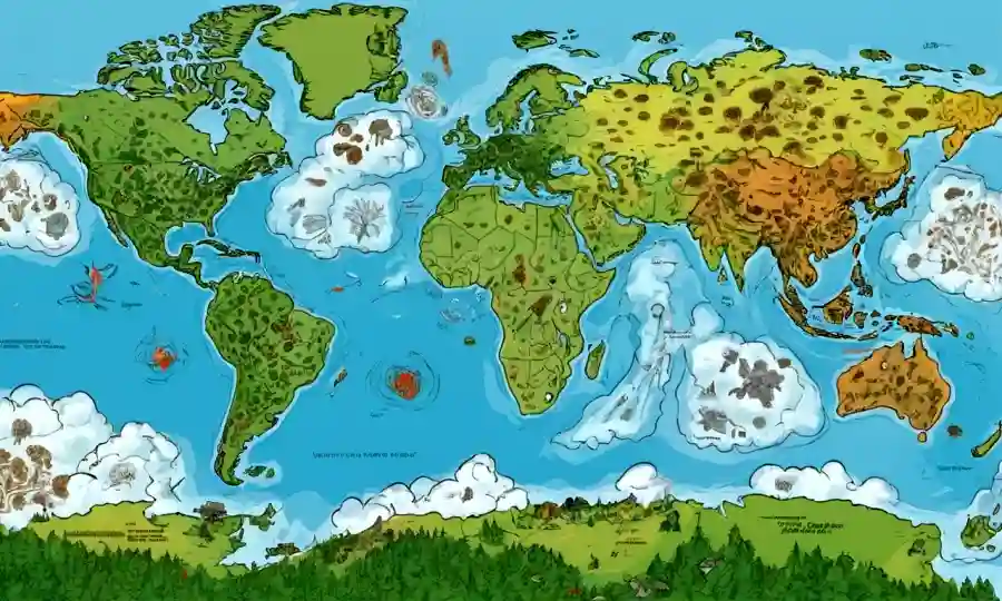 Un mapa gráfico que ilustra la dispersión patógena fúngica y la evolución bajo el cambio climático.