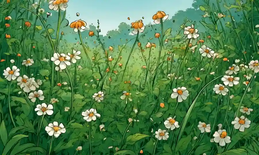 Los tallos de flor delicados emergen de pequeñas esporas en un ambiente exuberante.