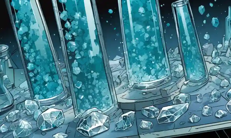 Una imagen científica que muestra patrones de crecimiento del cristal en un entorno de laboratorio.
