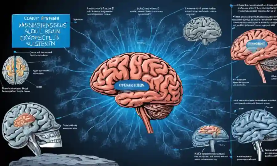 Imagen del cerebro humano con diagramas que muestran esclerosis y futuros estudios esperados en texto azul.