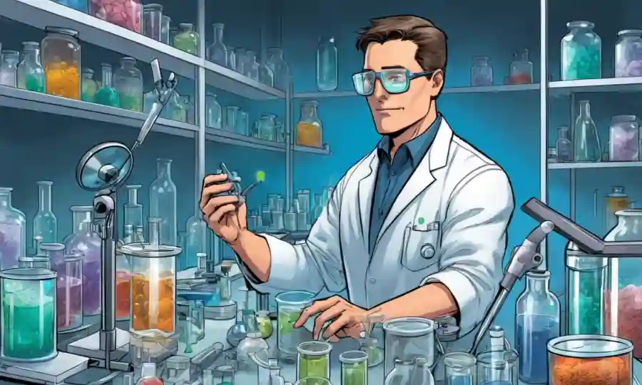 Científico trabajando en un laboratorio rodeado de platos y equipos petri.