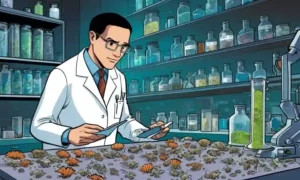Un científico que examina muestras de hongos en un entorno de laboratorio