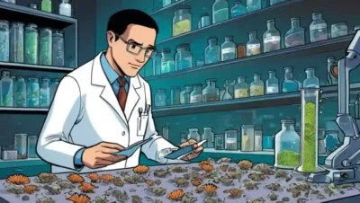 Un científico que examina muestras de hongos en un entorno de laboratorio