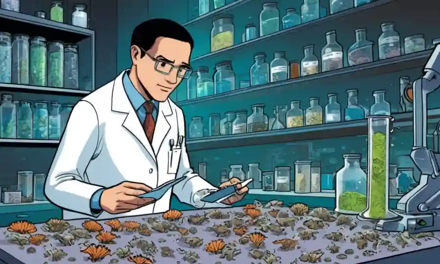 Un científico que examina muestras de hongos en un entorno de laboratorio