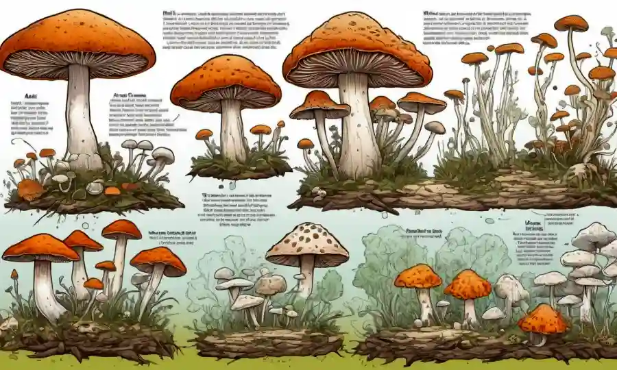 Una página guía detallada que muestra varios materiales y pasos para cultivar micelium de hongos.