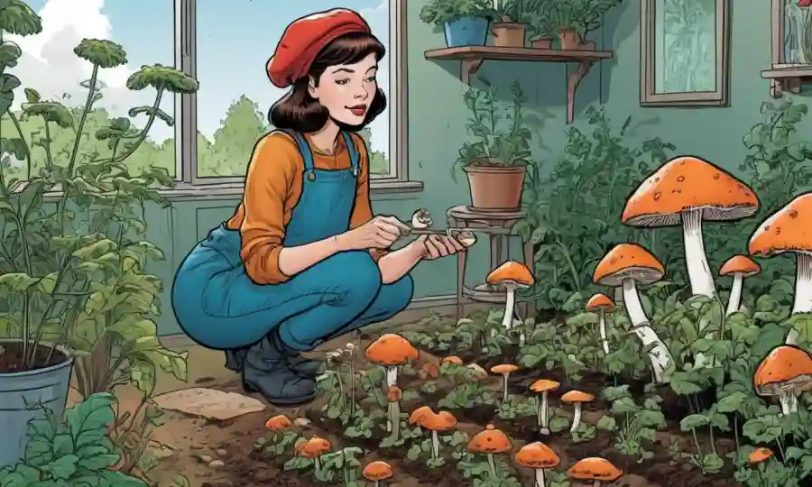 La mujer tiende a plantar hongos en casa.