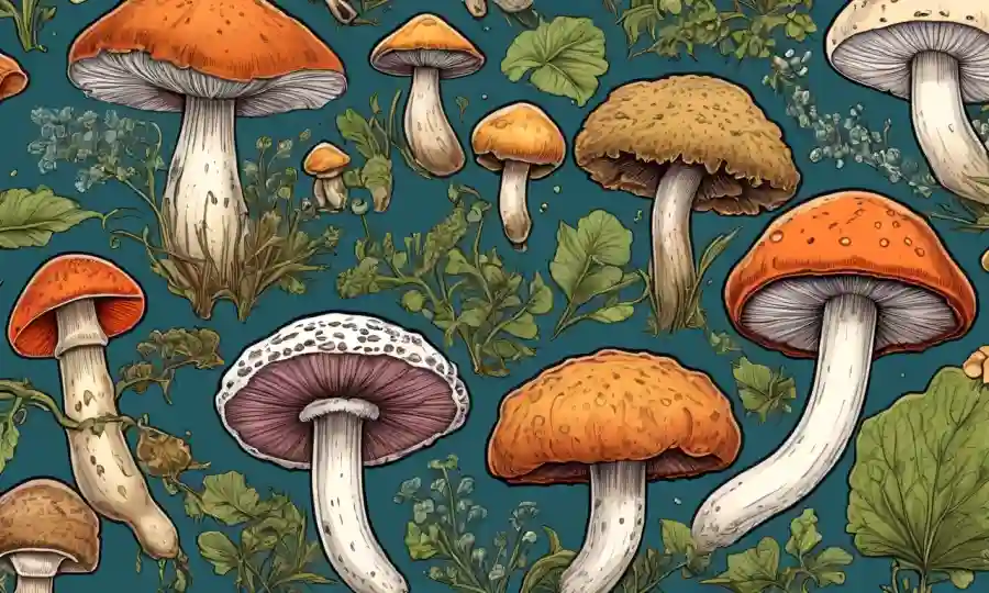 Ilustraciones médicas que comparan diferentes tipos de hongos con sus características.