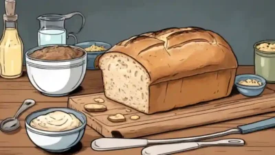 Un pan caliente de pan recién horneado en una tabla de madera