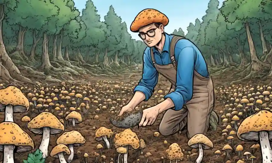 Persona cosechando hongos de esclerocia cultivada